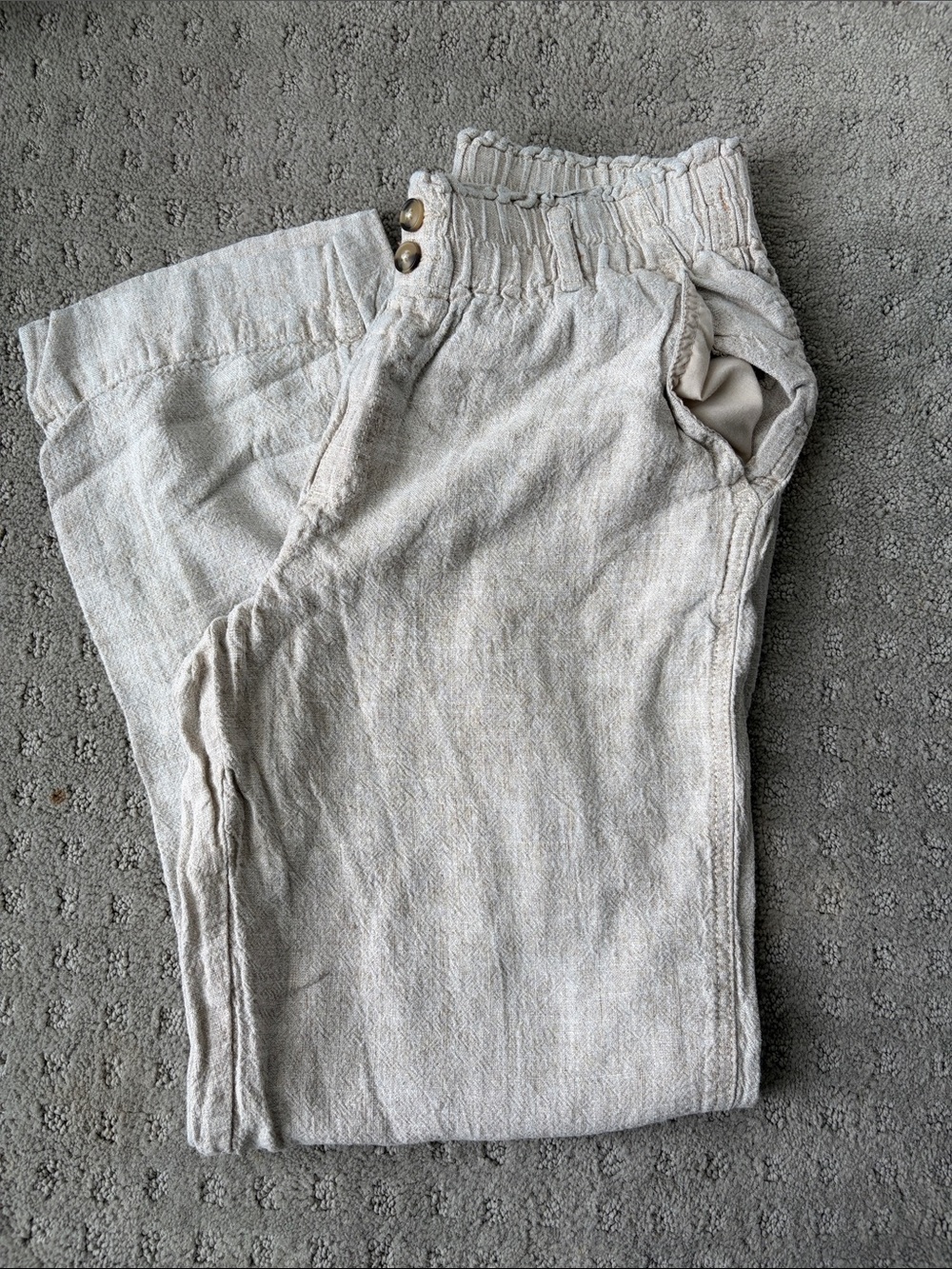 Briggs New York Beige Elastic-Waist Linen Pants